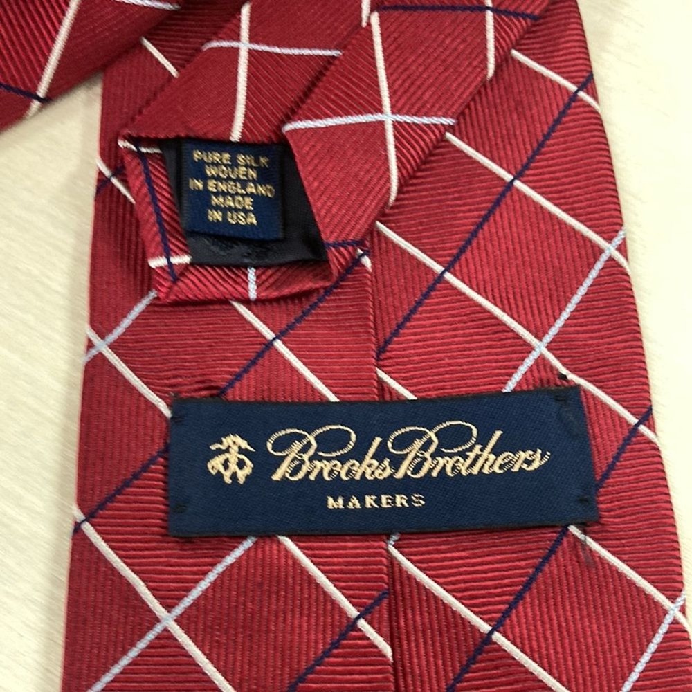 Brooks Brothers Makers‎ Mens Neck Tie 58" Long Red Plaid Classic Blue Window - Picture 2 of 6